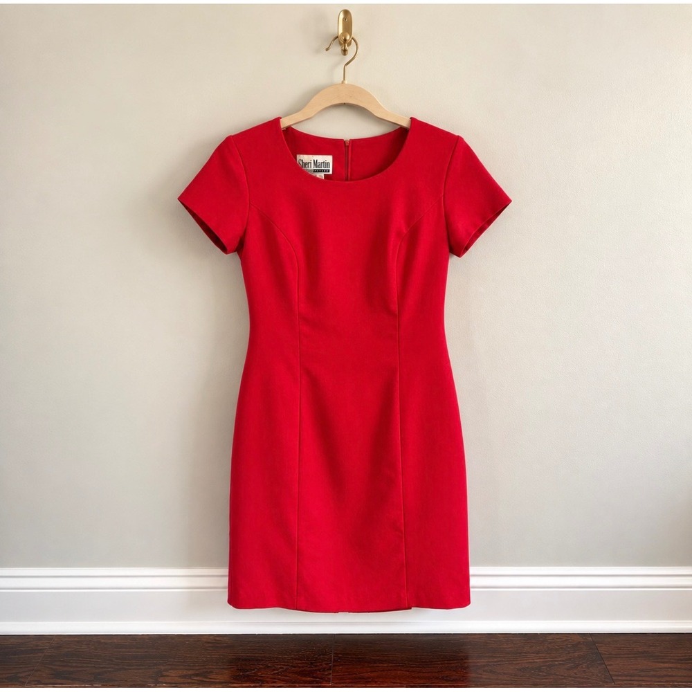 Sheri Martin New York Petites Red Vintage Sheath Dress Short Sleeve Size 4P